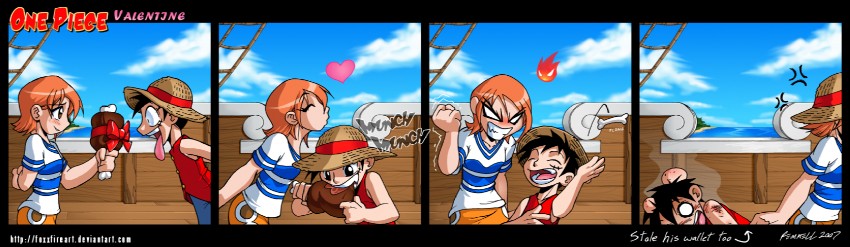 nami and monkey d. luffy (one piece) drawn by kristoffer_remmell