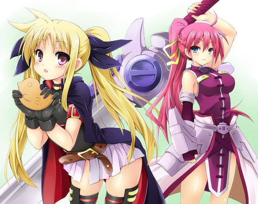 fate testarossa, signum, and laevatein (lyrical nanoha and 3 more) drawn by sen_(astronomy)
