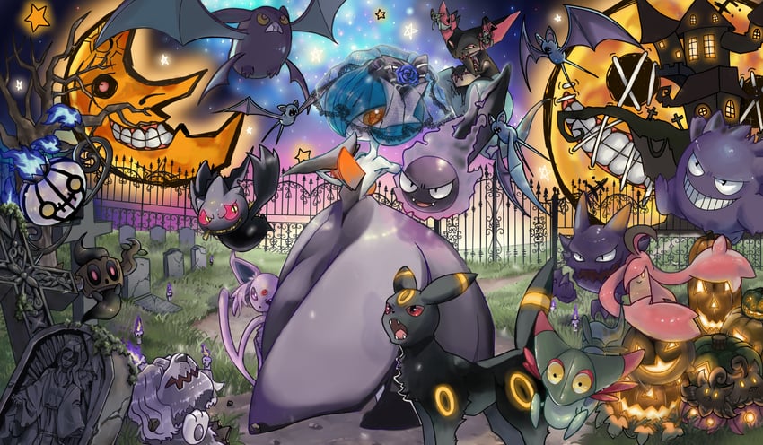 gardevoir, umbreon, gengar, mega gardevoir, espeon, and 11 more (pokemon) drawn by narumi_shion