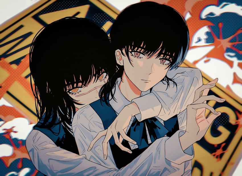 yoru and mitaka asa (chainsaw man) drawn by yumu_(8181018)
