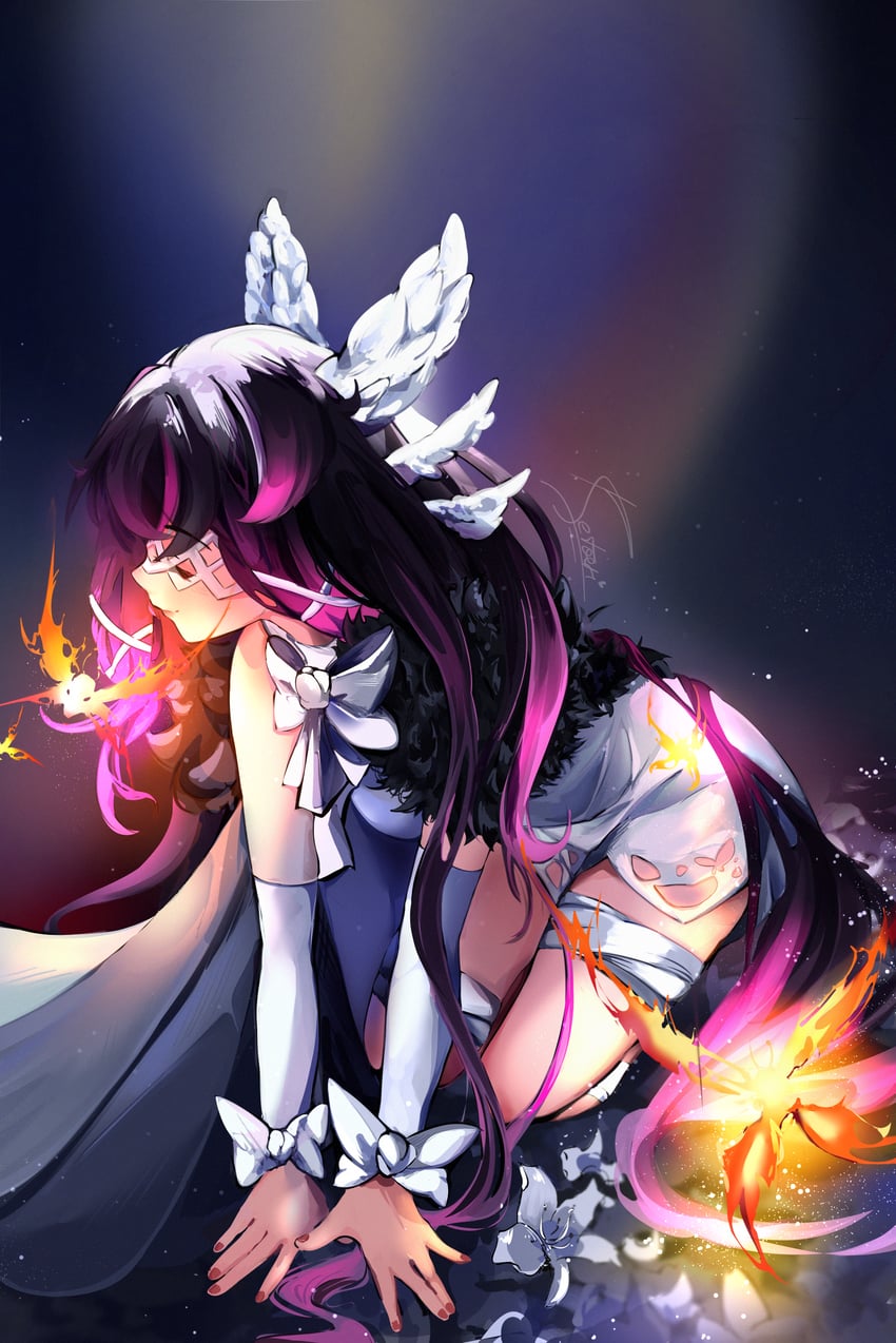 columbina and crimson lotus moth (genshin impact) drawn by ketari