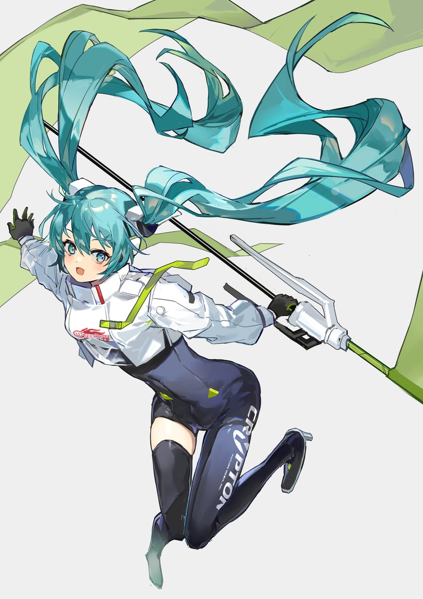hatsune miku and racing miku (vocaloid and 1 more) drawn by karasu_btk