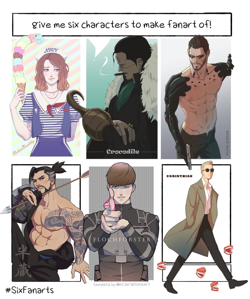crocodile, hanzo, floch forster, adam jensen, robin buckley, and 1 more (one piece and 5 more) drawn by gb_(doubleleaf)