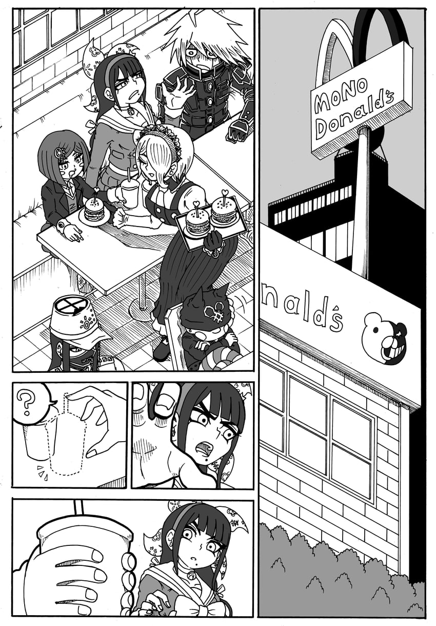monokuma, yumeno himiko, k1-b0, chabashira tenko, tojo kirumi, and 2 more (danganronpa and 2 more) drawn by jan1214