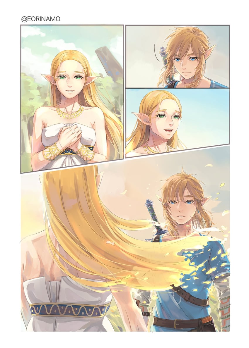 link and princess zelda (the legend of zelda and 1 more) drawn by eorinamo