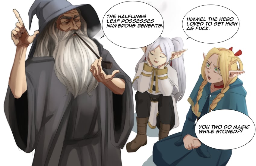 frieren, marcille donato, and gandalf (sousou no frieren and 3 more) drawn by koynada
