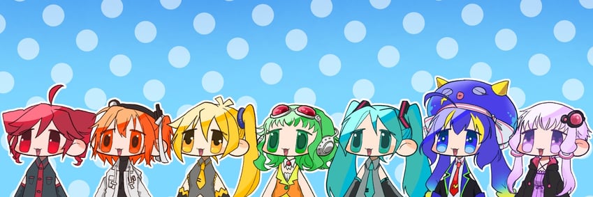 hatsune miku, kasane teto, yuzuki yukari, adachi rei, gumi, and 2 more (vocaloid and 2 more) drawn by g_shoku3