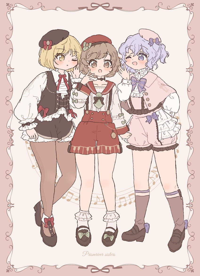 lunasa prismriver, merlin prismriver, and lyrica prismriver (touhou) drawn by sakurasaka