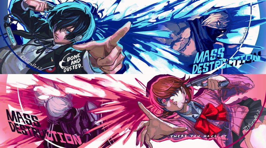 yuuki makoto, takeba yukari, orpheus, and io (persona and 2 more) drawn by kornart