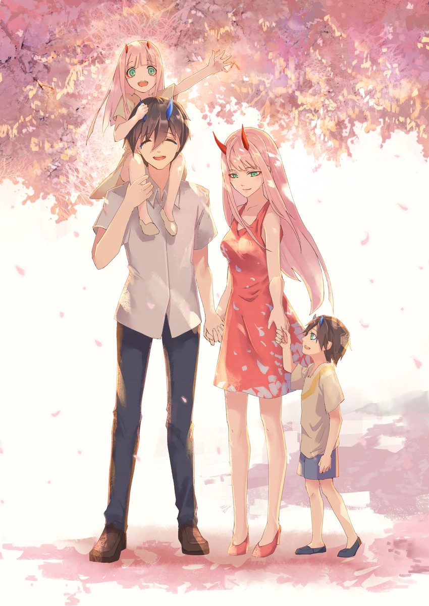 zero two and hiro (darling in the franxx) drawn by chu_dengdeng
