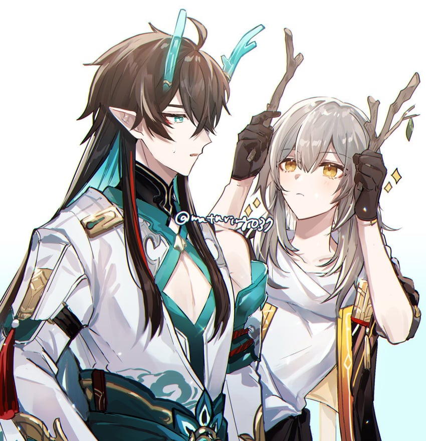 trailblazer, stelle, and dan heng (honkai and 1 more) drawn by matsuringo_(rinorino83)