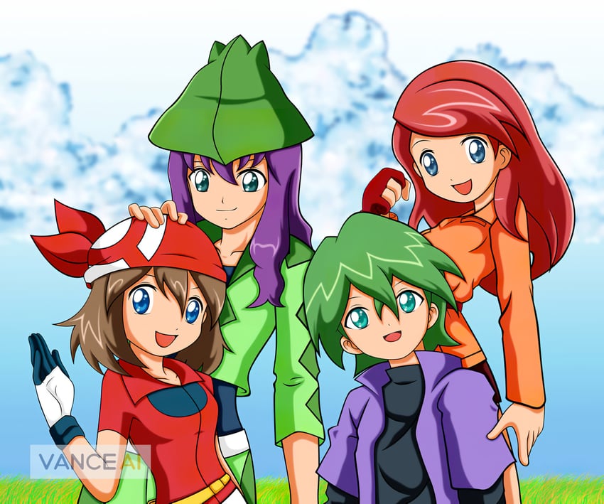 may, drew, harley, and solidad (pokemon and 1 more)