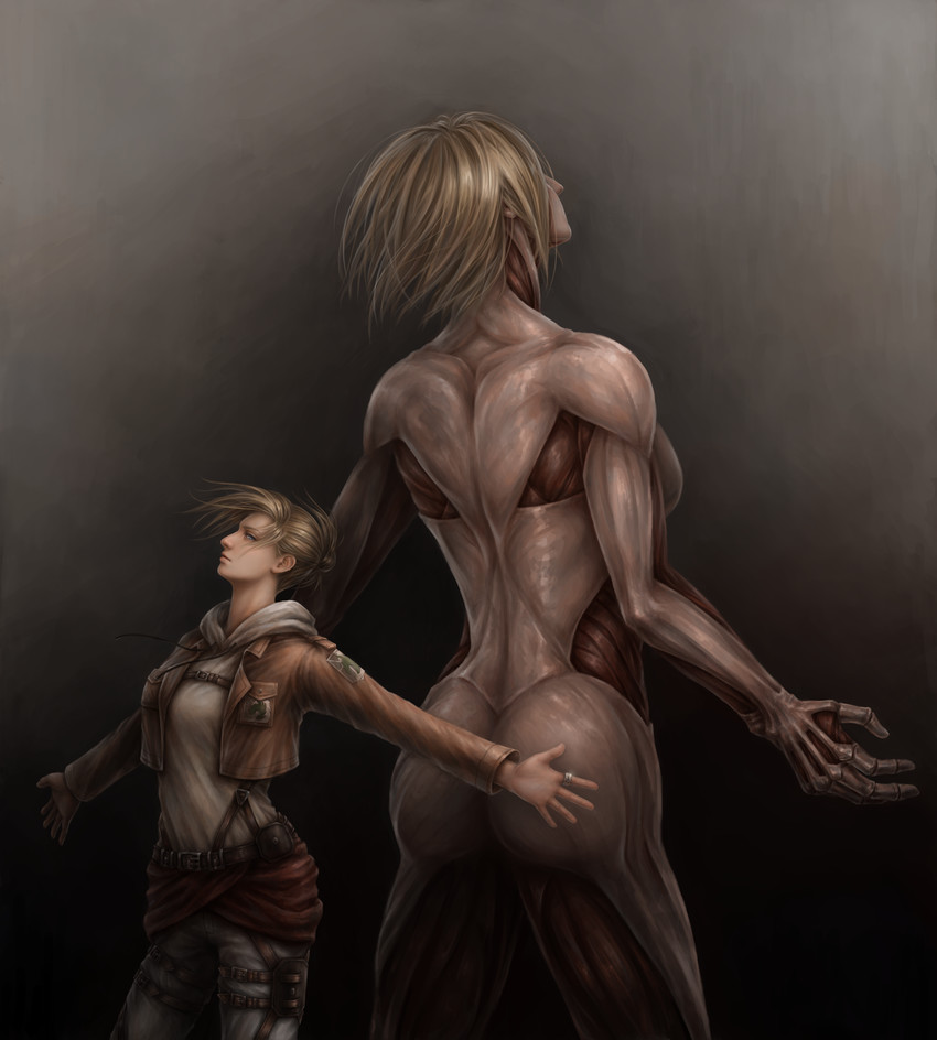 annie leonhart, titan, and female titan (shingeki no kyojin) drawn by jason_peng