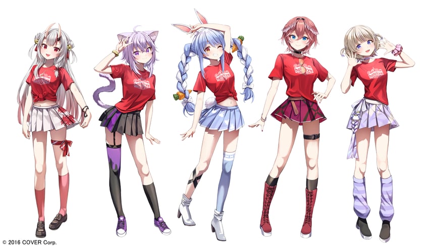 usada pekora, nekomata okayu, nakiri ayame, takane lui, and todoroki hajime (hololive and 1 more) drawn by summer_tail720