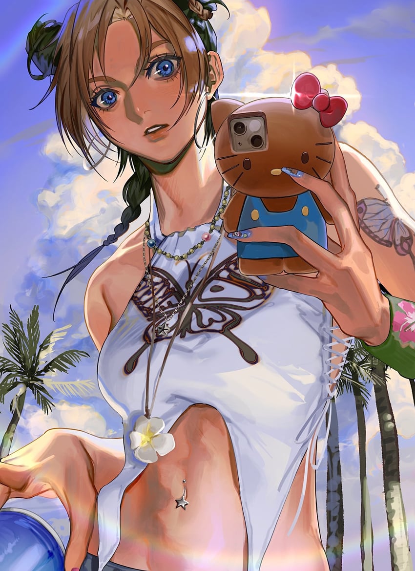 kujo jolyne, hello kitty, and tan hello kitty (jojo no kimyou na bouken and 3 more) drawn by masakenme