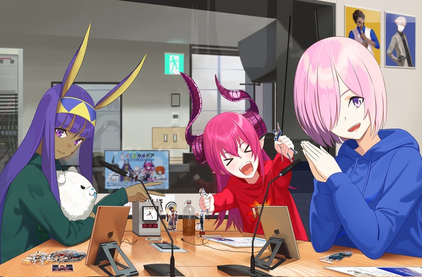 mash kyrielight, nitocris, elizabeth bathory, takahashi rie, ookubo rumi, and 1 more (fate and 1 more) drawn by fudayasa