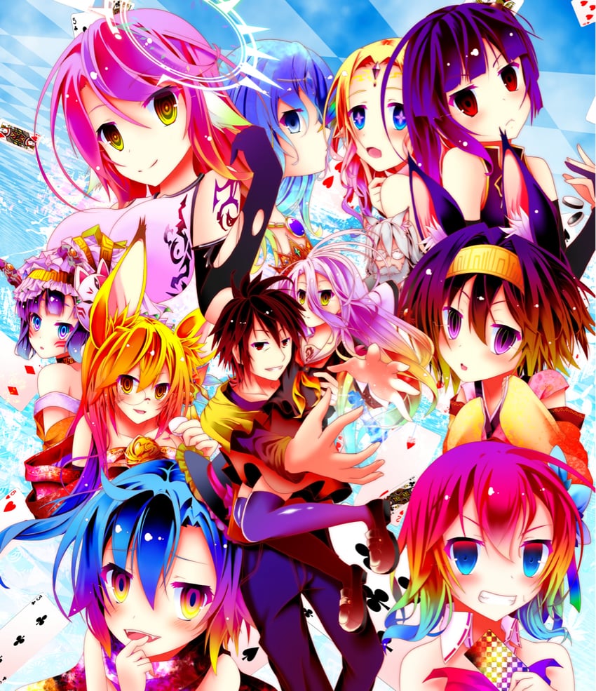 jibril, shiro, hatsuse izuna, stephanie dora, sora, and 7 more (no game no life) drawn by mii_aki