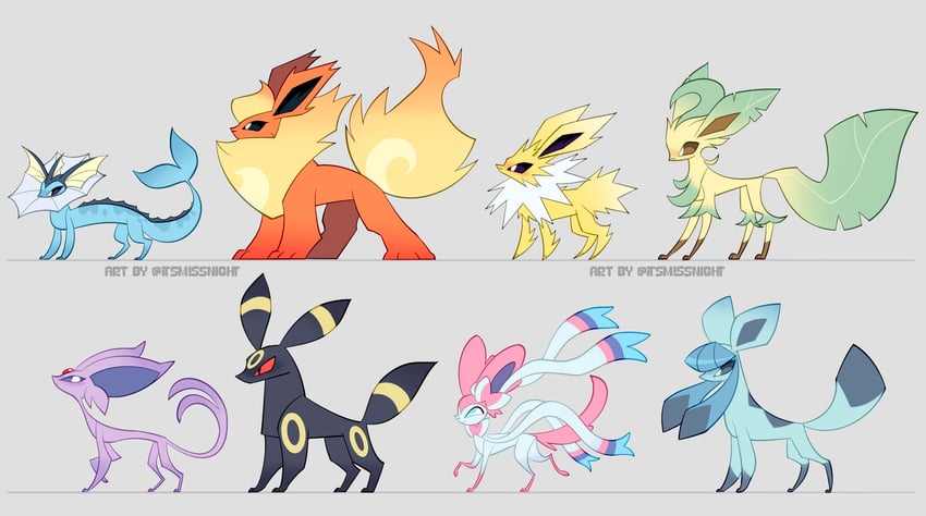 sylveon, umbreon, glaceon, vaporeon, espeon, and 3 more (pokemon) drawn by itsmissnight
