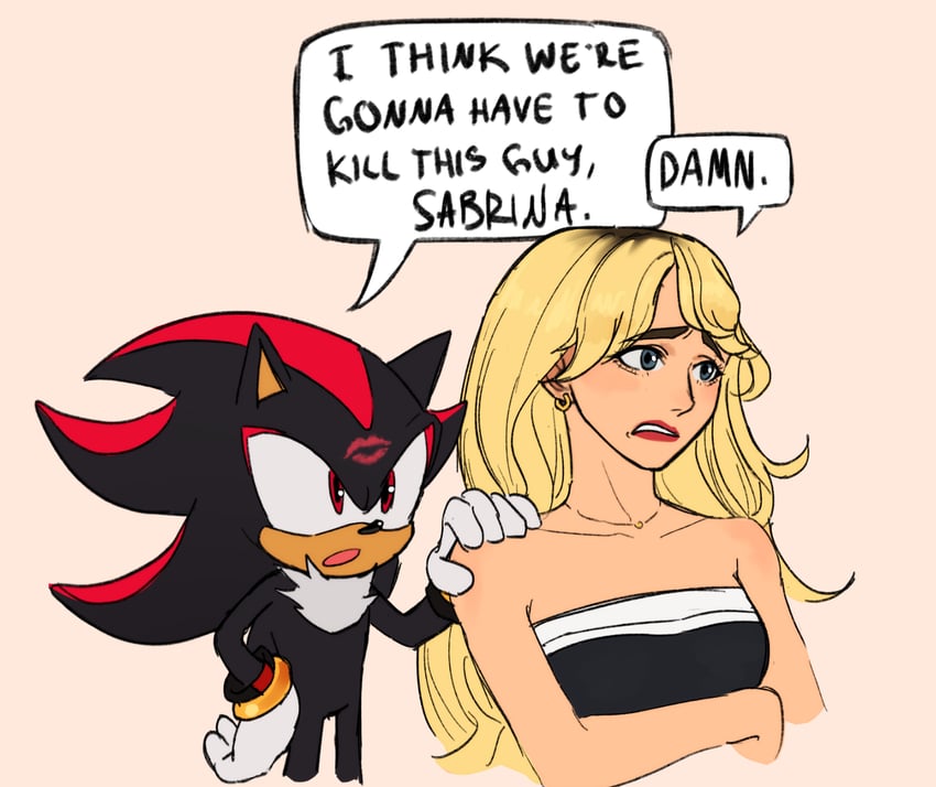 shadow the hedgehog and sabrina carpenter (real life and 1 more) drawn by hanibananeez