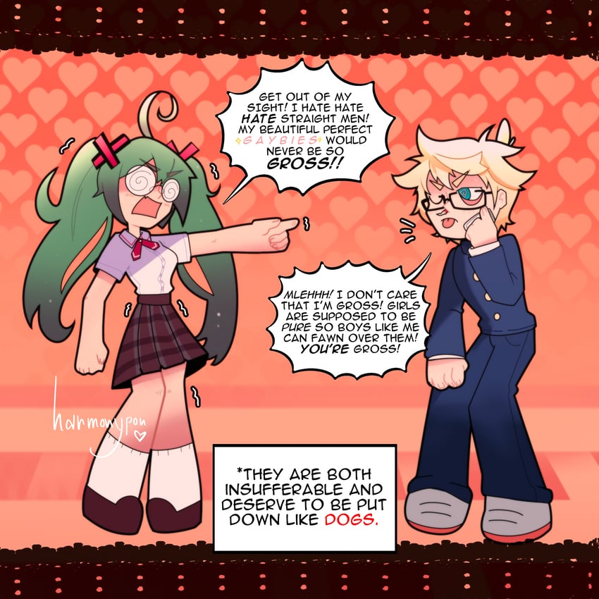 hatsune miku and kagamine len (vocaloid and 2 more) drawn by harmonypon