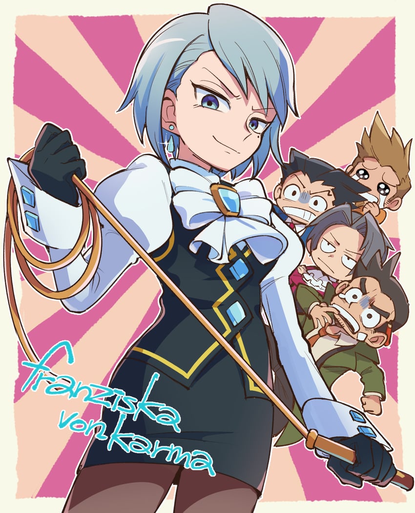 phoenix wright, miles edgeworth, franziska von karma, dick gumshoe, and larry butz (ace attorney) drawn by nono_(norabi)