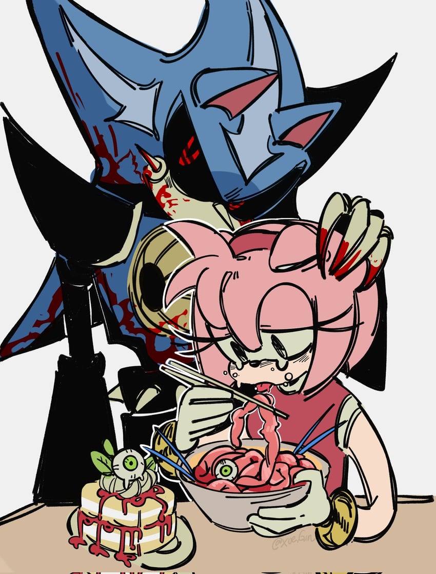 sonic the hedgehog, amy rose, metal sonic, and neo metal sonic (sonic and 1 more) drawn by xue_gin