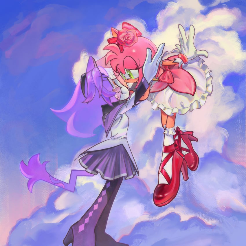 akemi homura, kaname madoka, amy rose, and blaze the cat (mahou shoujo madoka magica and 1 more) drawn by borgor3