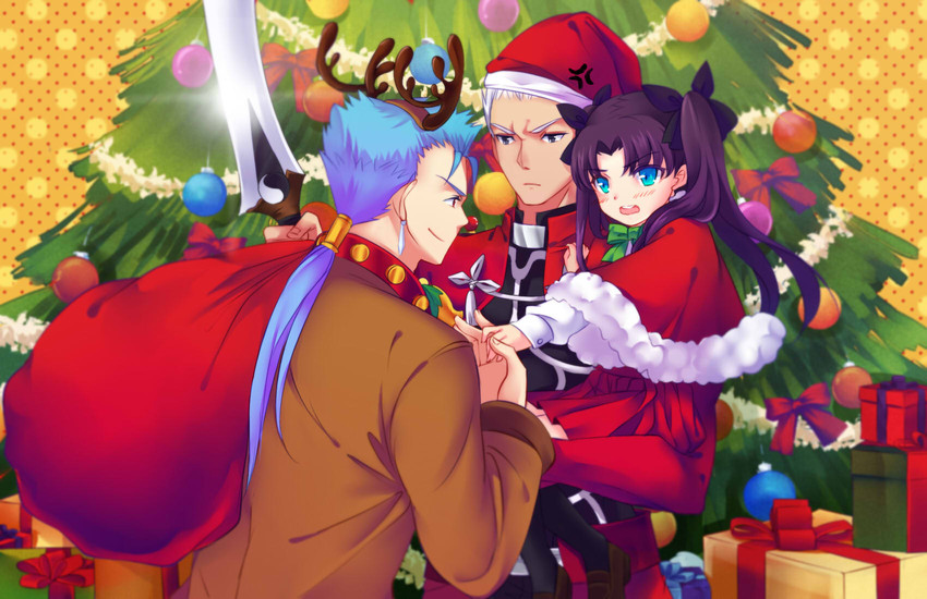 tohsaka rin, cu chulainn, and archer (fate and 2 more) drawn by yaoshi_jun
