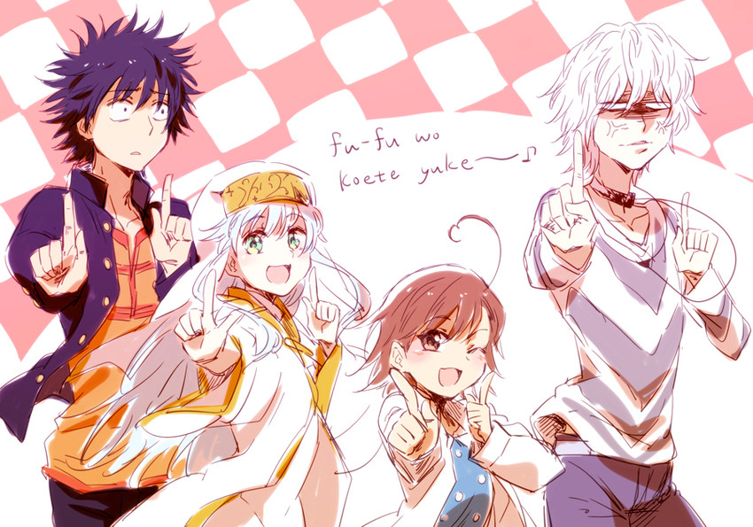 kamijou touma, accelerator, index, and last order (toaru majutsu no index) drawn by saiba_(henrietta)