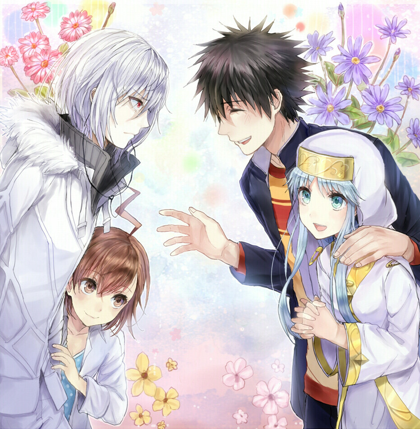 kamijou touma, accelerator, index, and last order (toaru majutsu no index) drawn by sakamuke