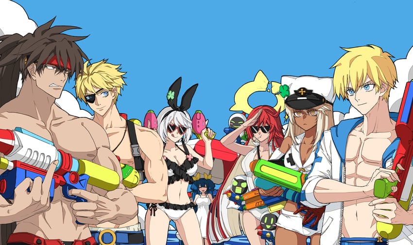dizzy, ramlethal valentine, elphelt valentine, jack-o' valentine, sol badguy, and 2 more (guilty gear and 2 more) drawn by ebi_pri_shrimp