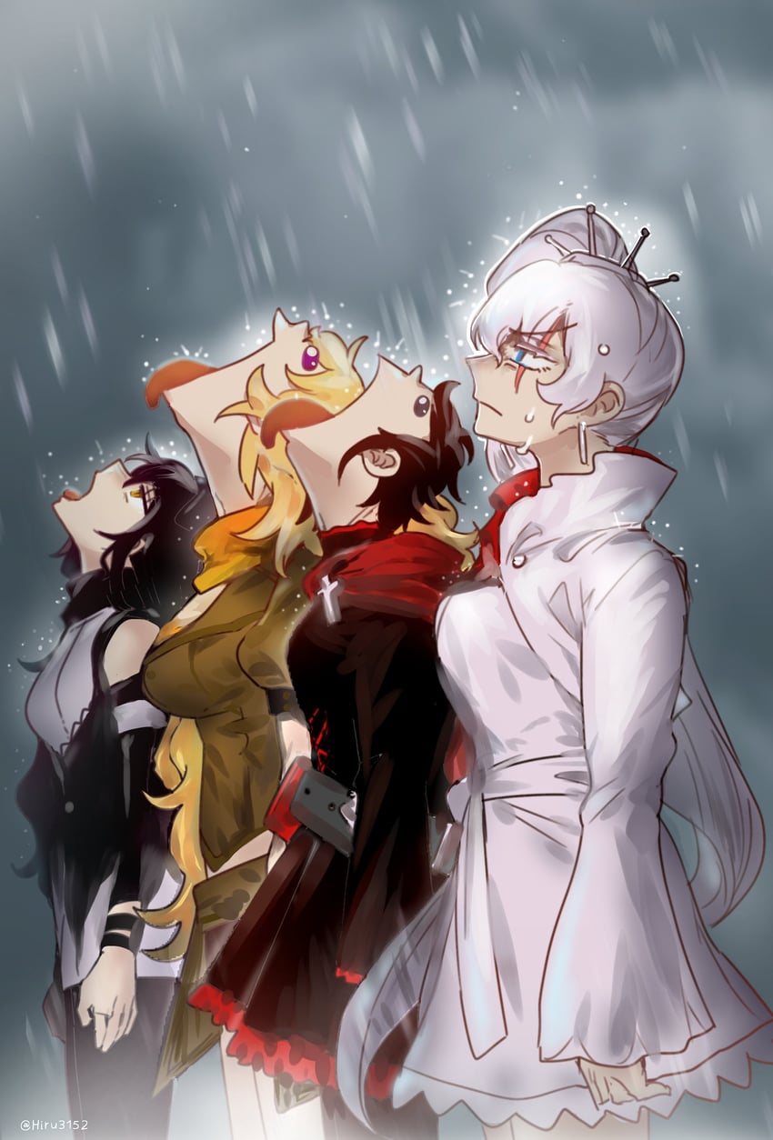 ruby rose, weiss schnee, yang xiao long, and blake belladonna (rwby) drawn by hiru315