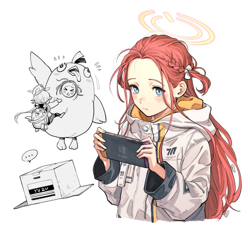 hifumi, yuzu, and peroro (blue archive) drawn by hiro_(chumo)