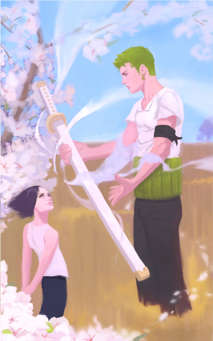 roronoa zoro and shimotsuki kuina (one piece) drawn by arczephyer