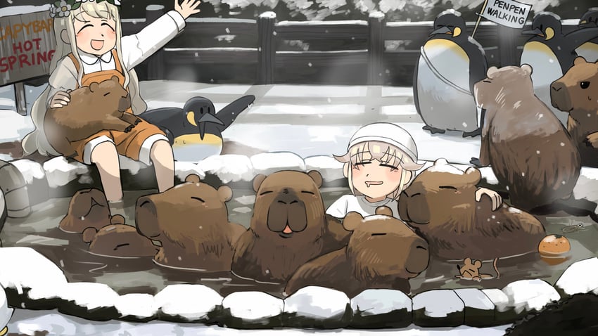 penguin keeper and capybara keeper (zookeepers) drawn by diva_(hyxpk)