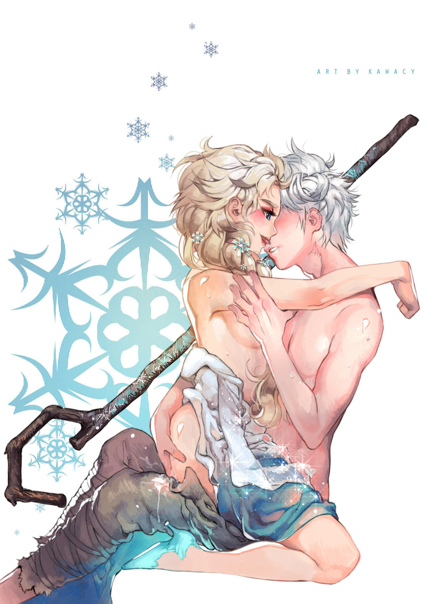 elsa and jack frost (frozen and 1 more) drawn by kawacy