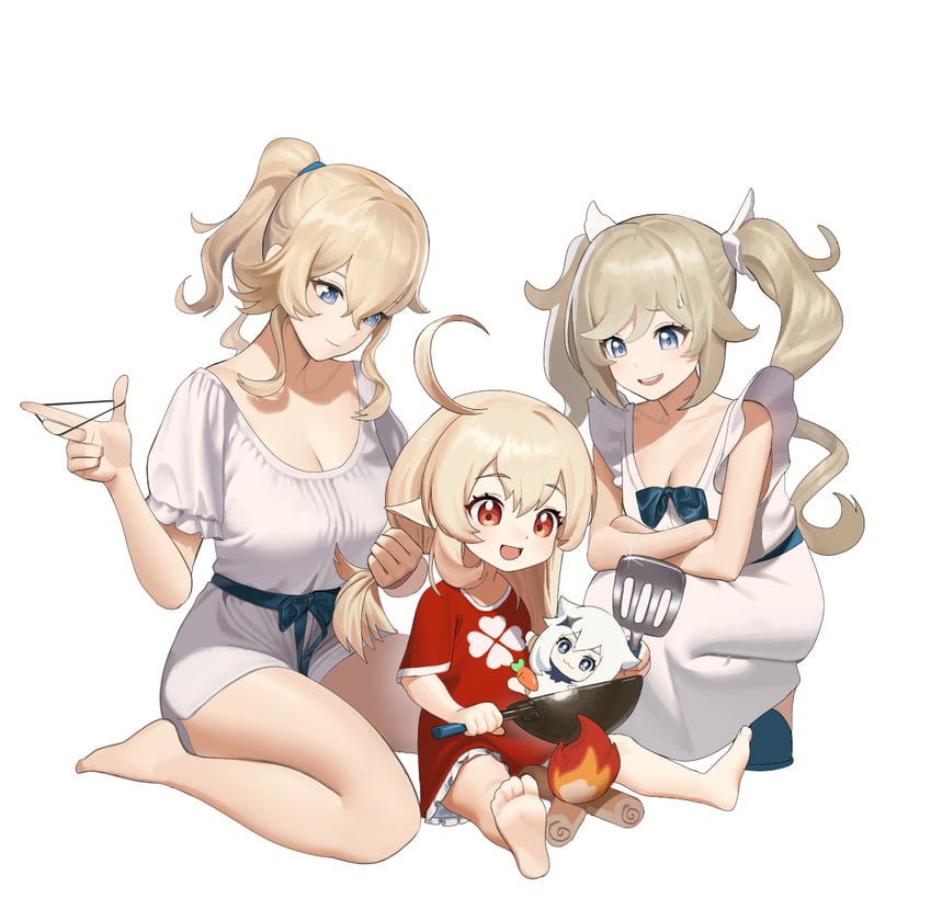 paimon, klee, barbara, and jean (genshin impact) drawn by l-rex