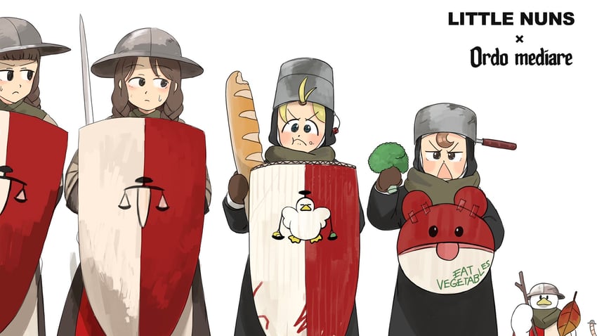 clumsy nun, froggy nun, twin braids sister, and front twin braids sister (little nuns and 1 more) drawn by diva_(hyxpk)