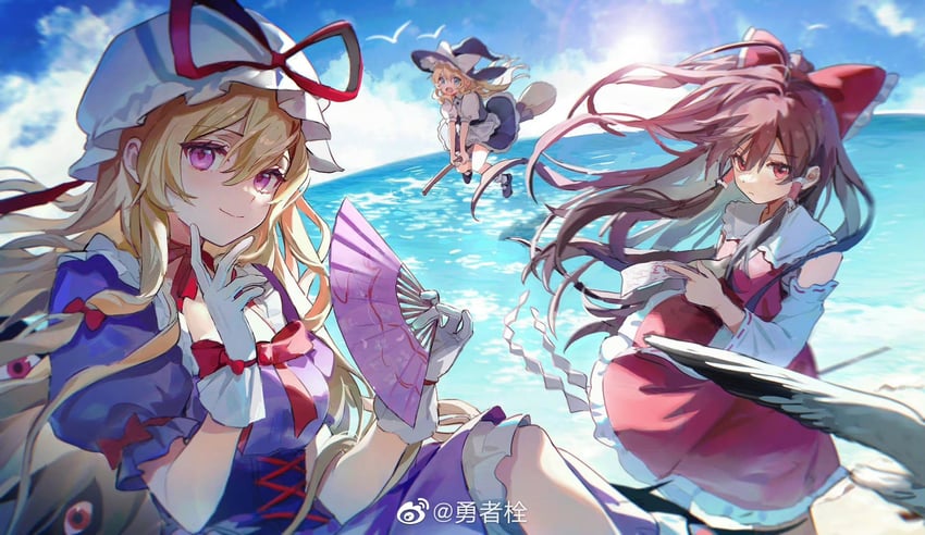 hakurei reimu, kirisame marisa, and yakumo yukari (touhou) drawn by guoshixing