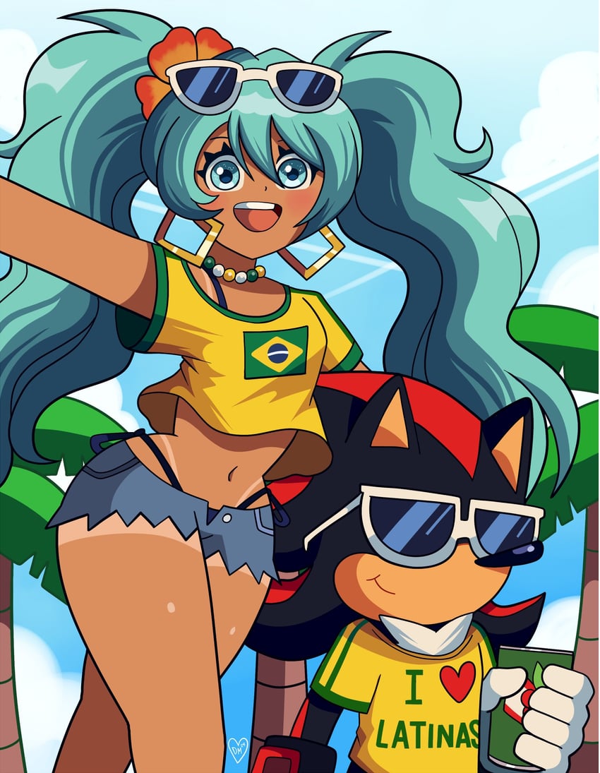hatsune miku, shadow the hedgehog, and brazilian miku (vocaloid and 1 more) drawn by domestic_maid