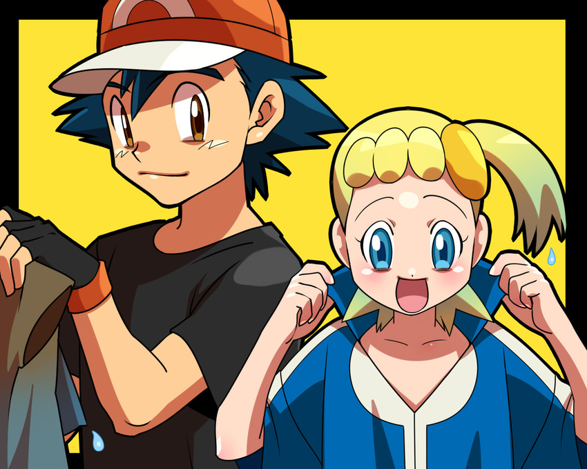 ash ketchum and bonnie (pokemon and 1 more) drawn by amada