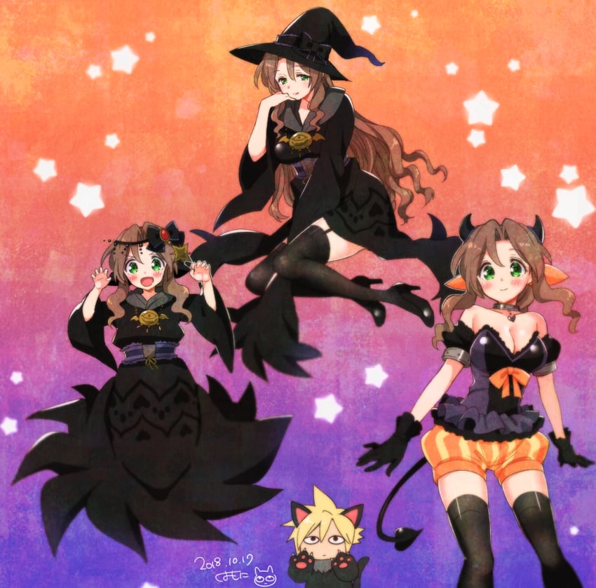 cloud strife, aerith gainsborough, and ahriman (final fantasy and 1 more) drawn by krudears