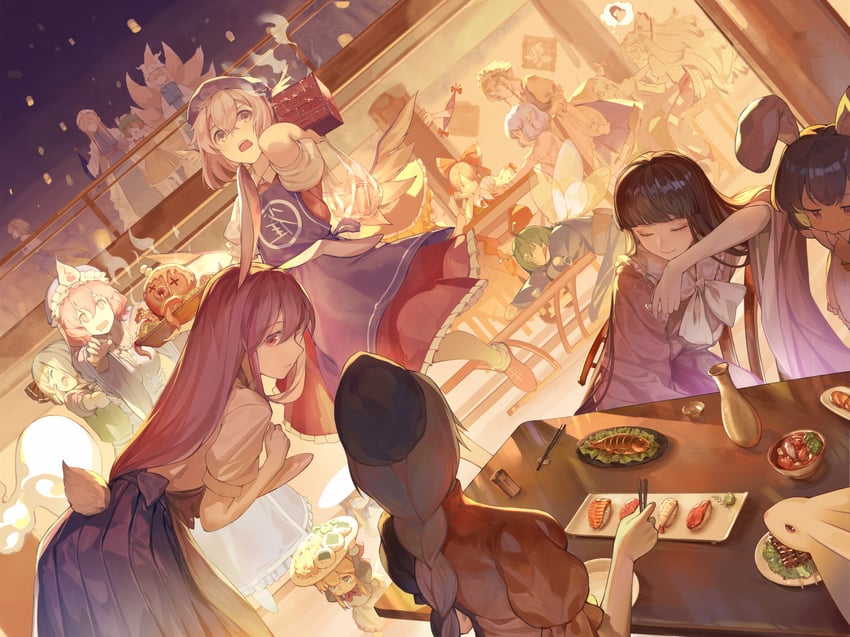 hakurei reimu, kirisame marisa, remilia scarlet, izayoi sakuya, konpaku youmu, and 16 more (touhou) drawn by wb_yimo