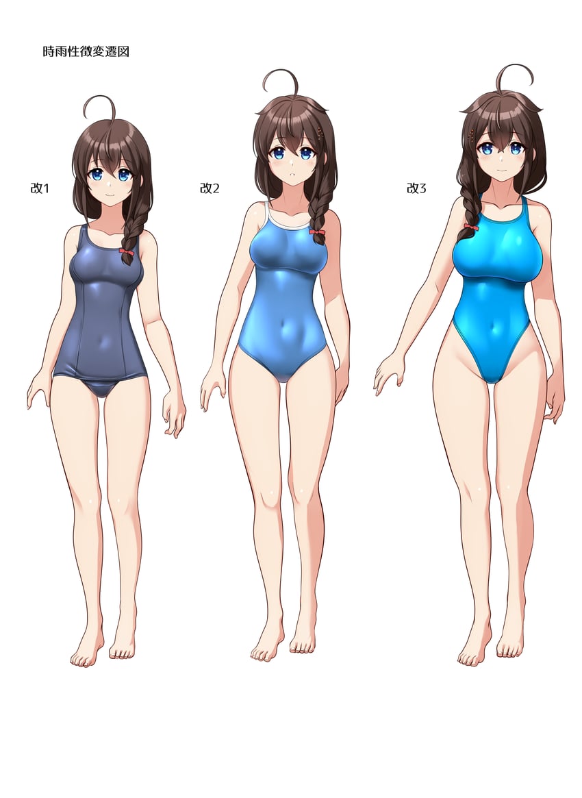 shigure, shigure kai ni, and shigure kai san (kantai collection) drawn by takafumi