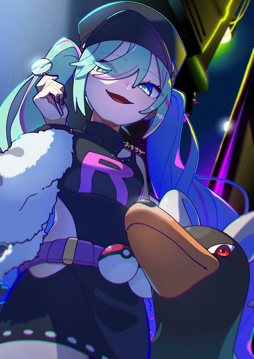 hatsune miku and houndoom (pokemon and 3 more) drawn by omochi_(omotimotittona3)