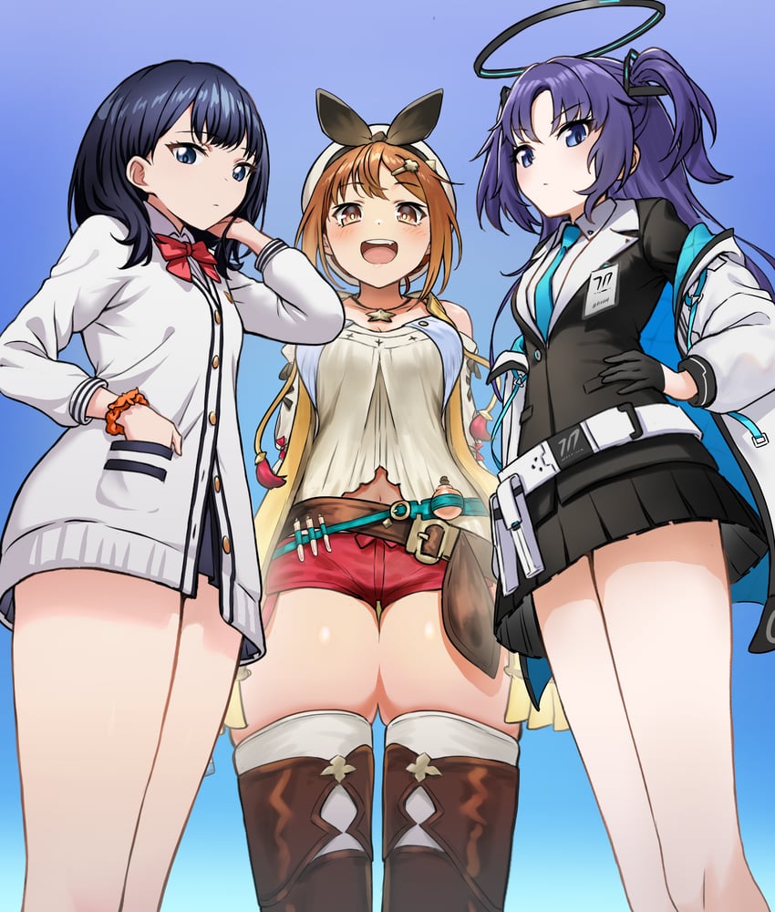 yuuka, takarada rikka, and reisalin stout (blue archive and 4 more) drawn by landl