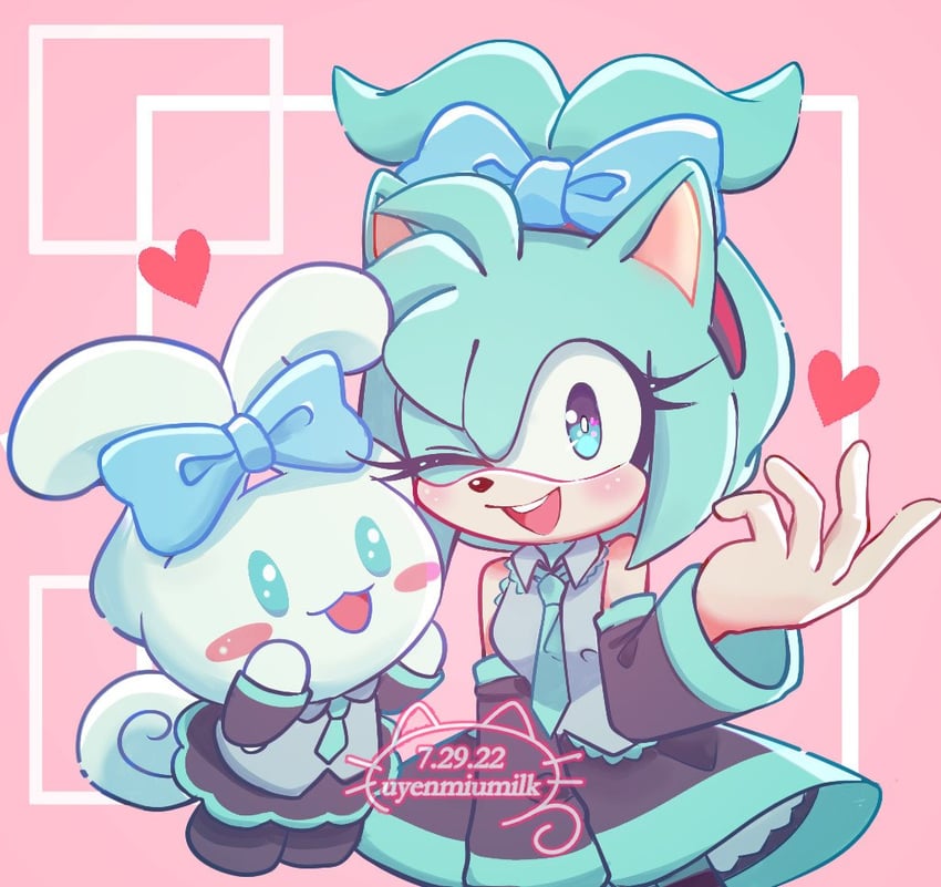 hatsune miku, amy rose, cinnamoroll, and cinnamiku (vocaloid and 3 more) drawn by uyenmiumilk
