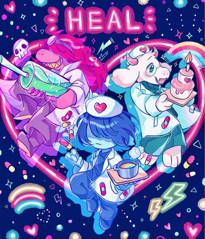 kris, ralsei, and susie (deltarune) drawn by g_c_hori