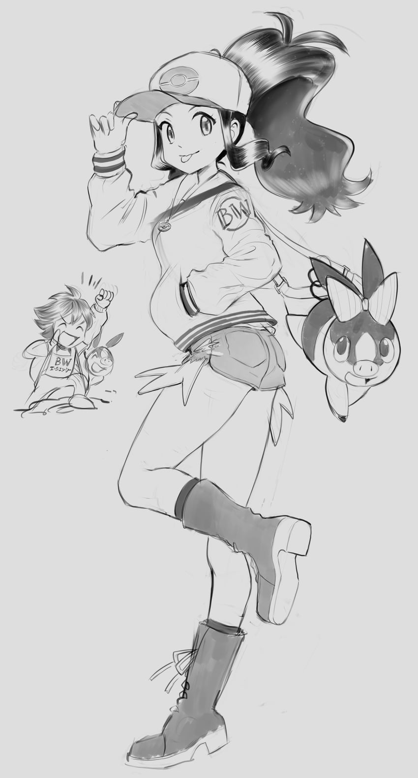 hilda, hilbert, and tepig (pokemon and 1 more) drawn by mr.thunderigor