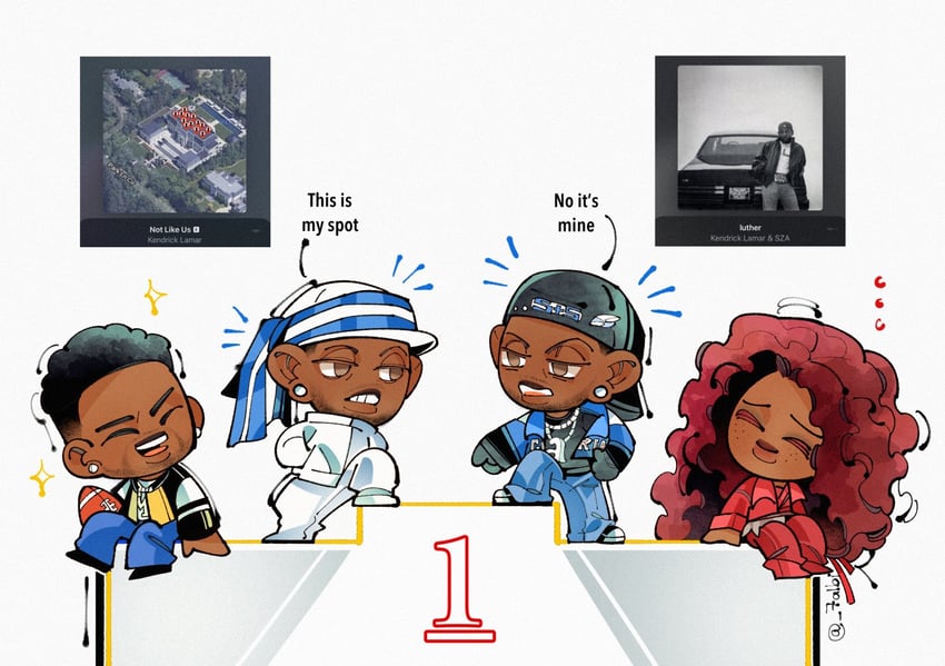 kendrick lamar, sza, and dj mustard (real life and 1 more) drawn by drenched-in-sunlight